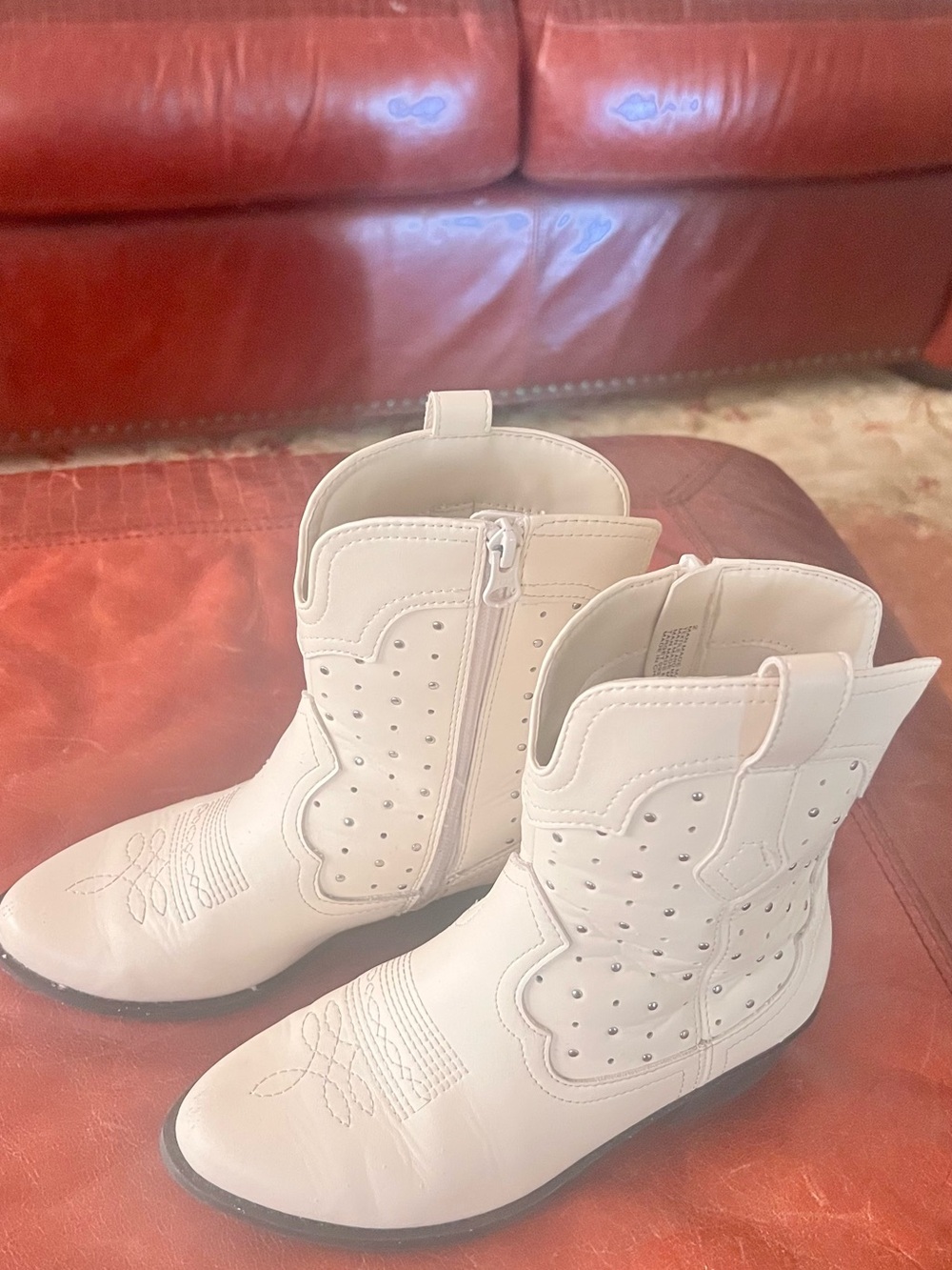 White Girl’s Western Ankle Boots with Stud Detail